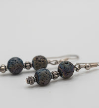 "Double Shimmer Lava Bead Diffuser Silver Earrings"