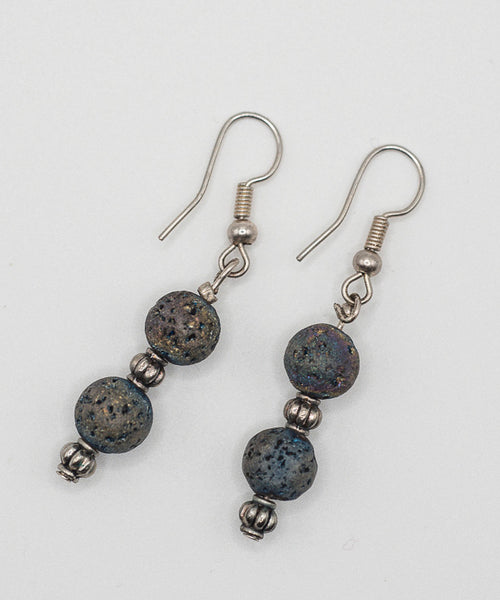 "Double Shimmer Lava Bead Diffuser Silver Earrings"