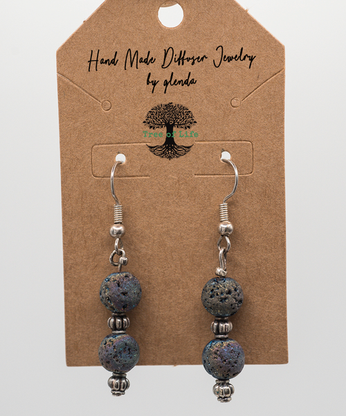 "Double Shimmer Lava Bead Diffuser Silver Earrings"